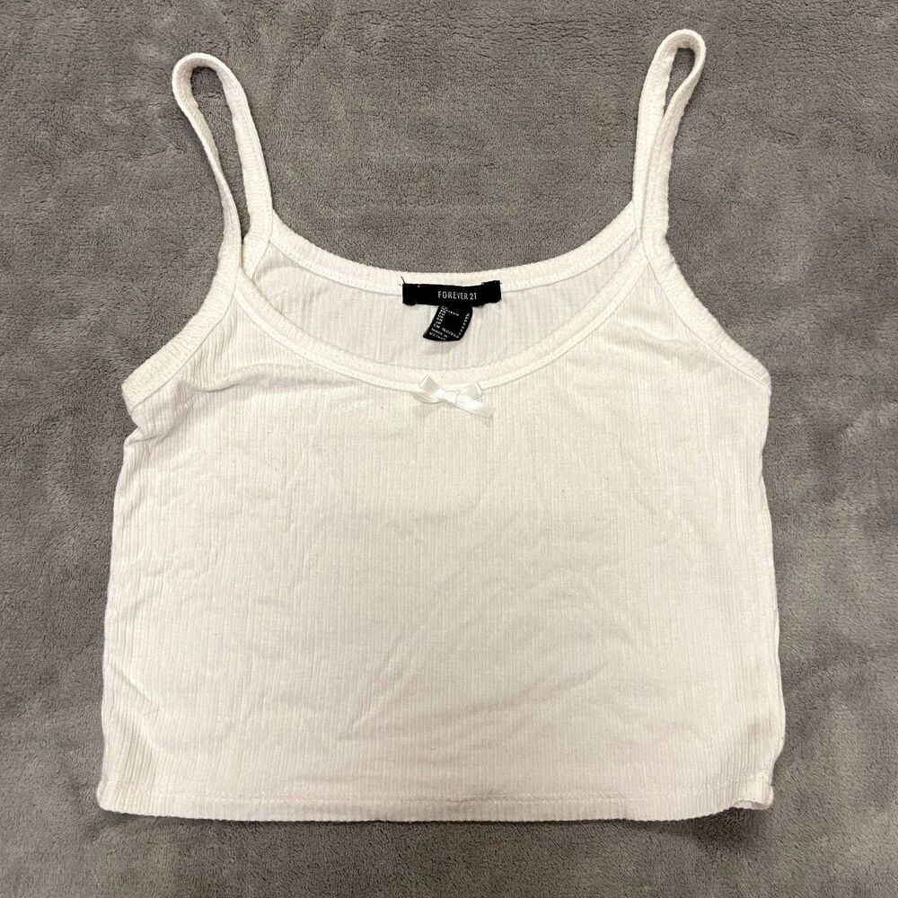 Forever 21 White Cropped Tank with Bow Detailing
